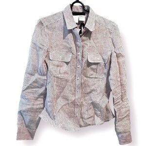 Max Mara Weekend Stripe Classic Linen Shirt S Runs Small Preppy Old Money